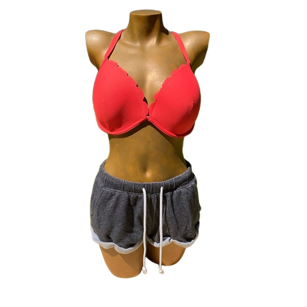 Shade & Shore Red Scalloped Textured Bikini Top